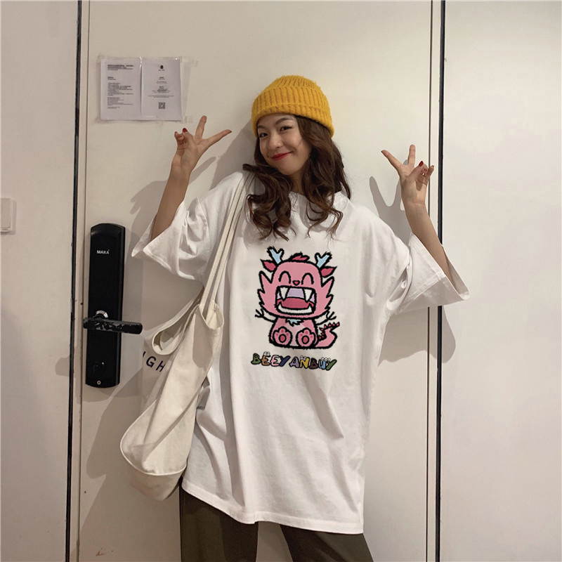 白Tシャツ レディース ゆるキャラプリント半袖シャツ