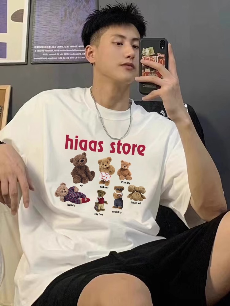 白Tシャツ メンズ くまコレクション ゆったり半袖