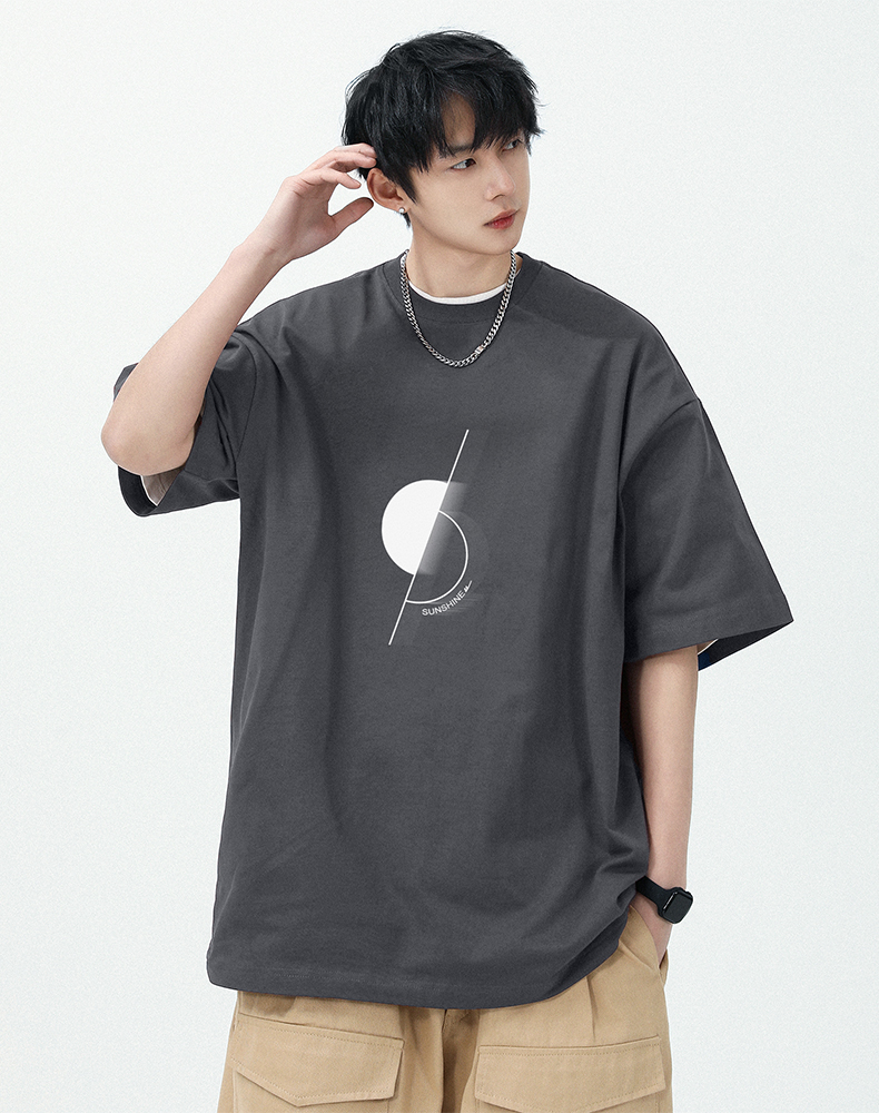 白Tシャツ メンズ 幾何学模様ビッグシルエット半袖