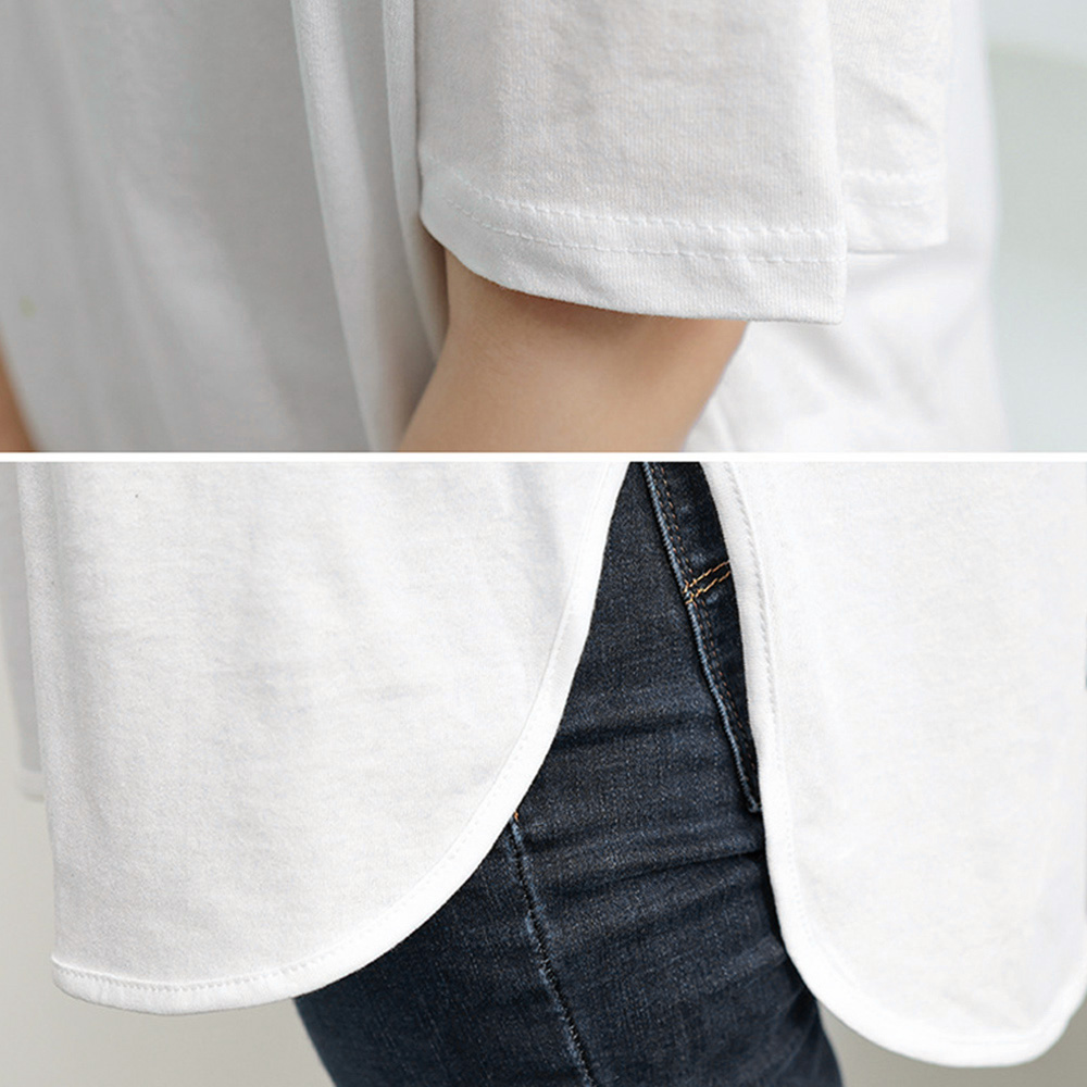 白Tシャツ 文字ロゴ白シャツ レディース サイドスリット韓国風