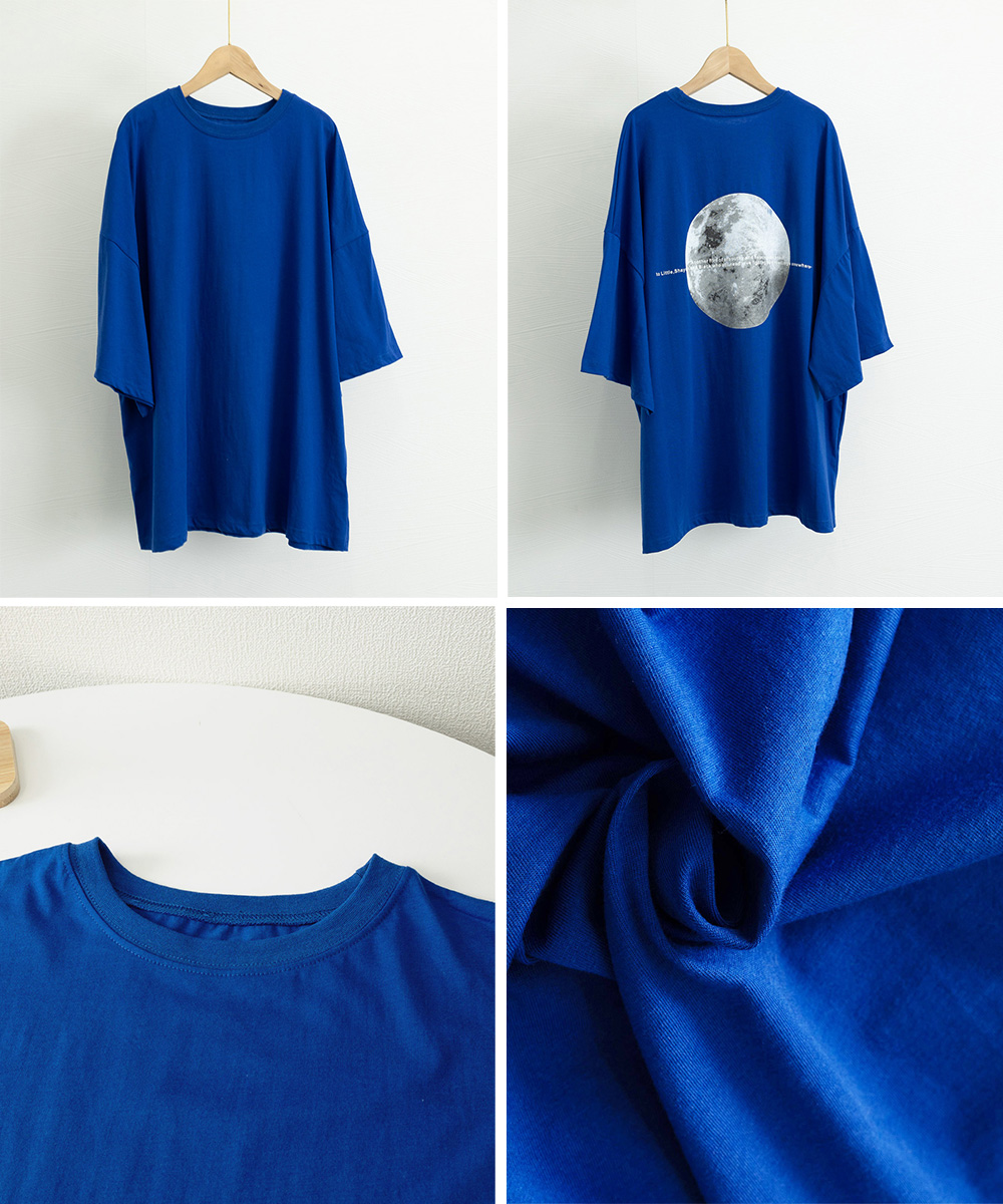 白Tシャツ 月柄バックプリント ゆったり半袖Tシャツ