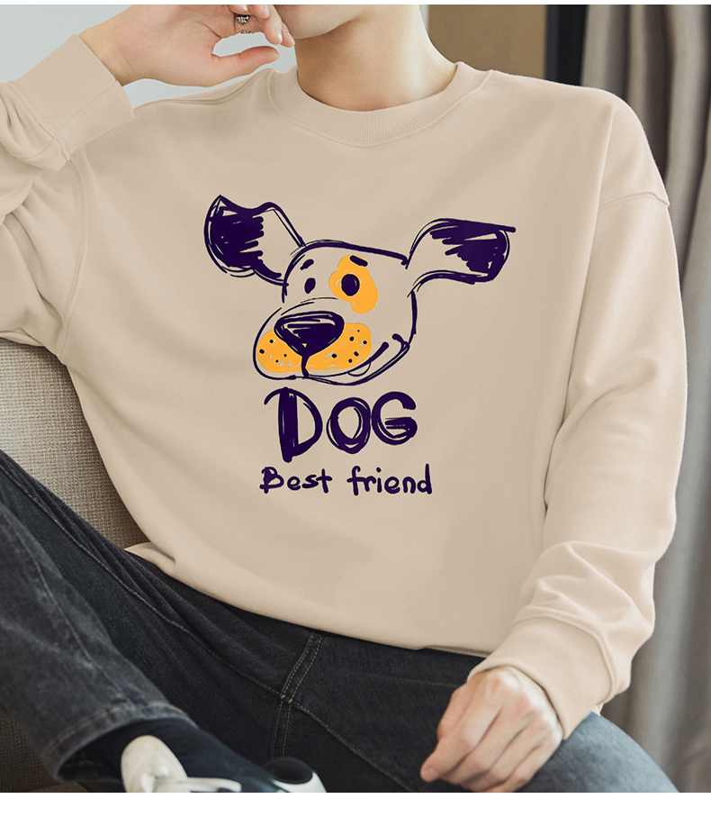 白Tシャツ メンズ わんこ仲間プリント長袖トレーナー