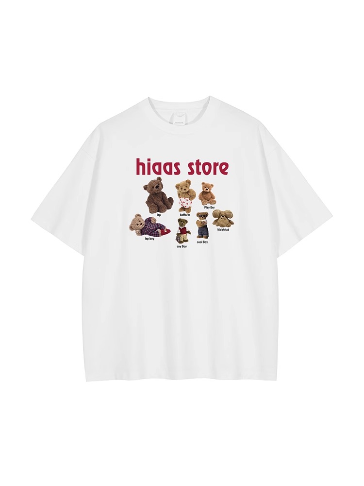 白Tシャツ メンズ くまコレクション ゆったり半袖