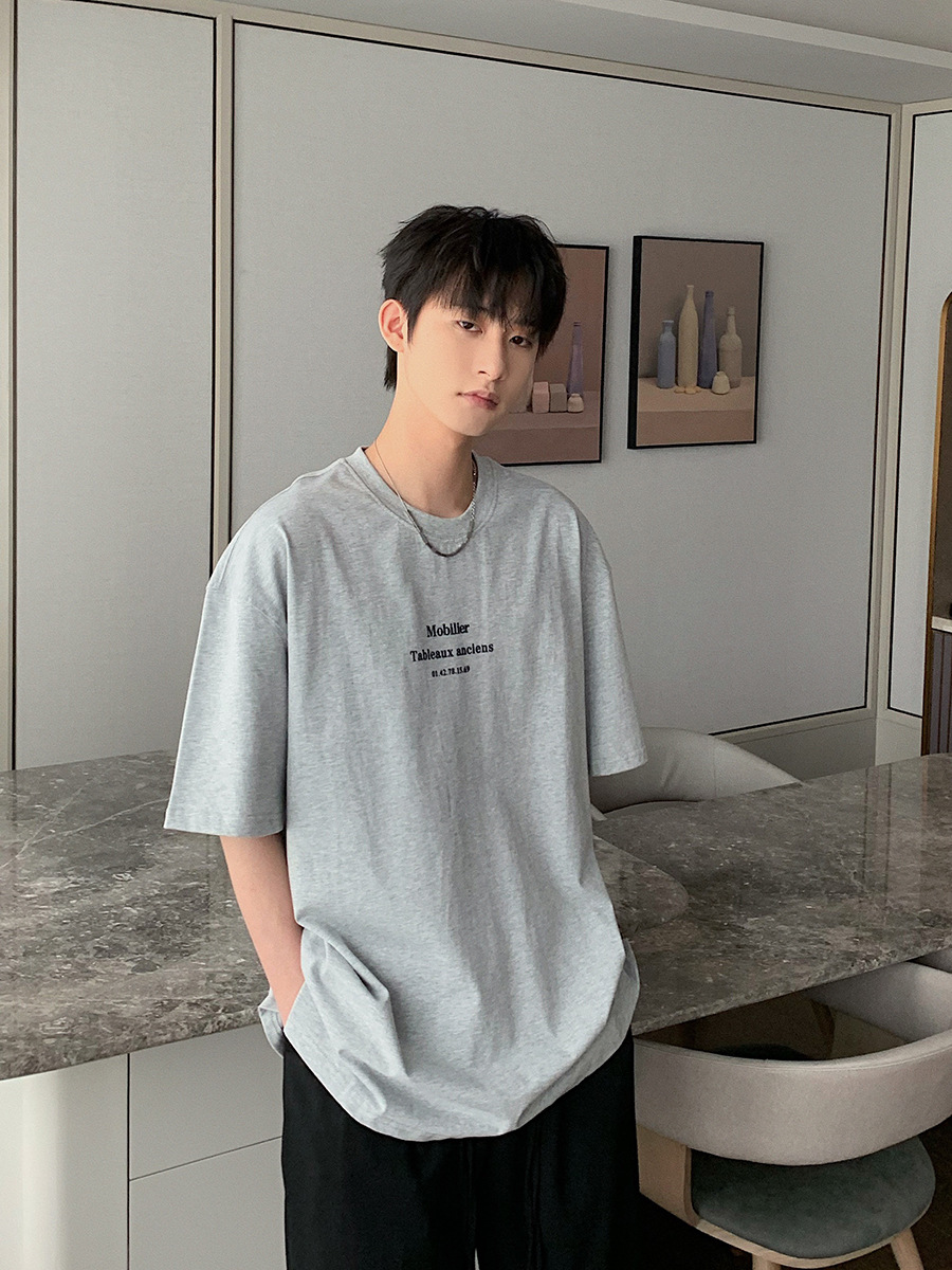 白Tシャツ メンズ シンプル文字入り半袖カットソー
