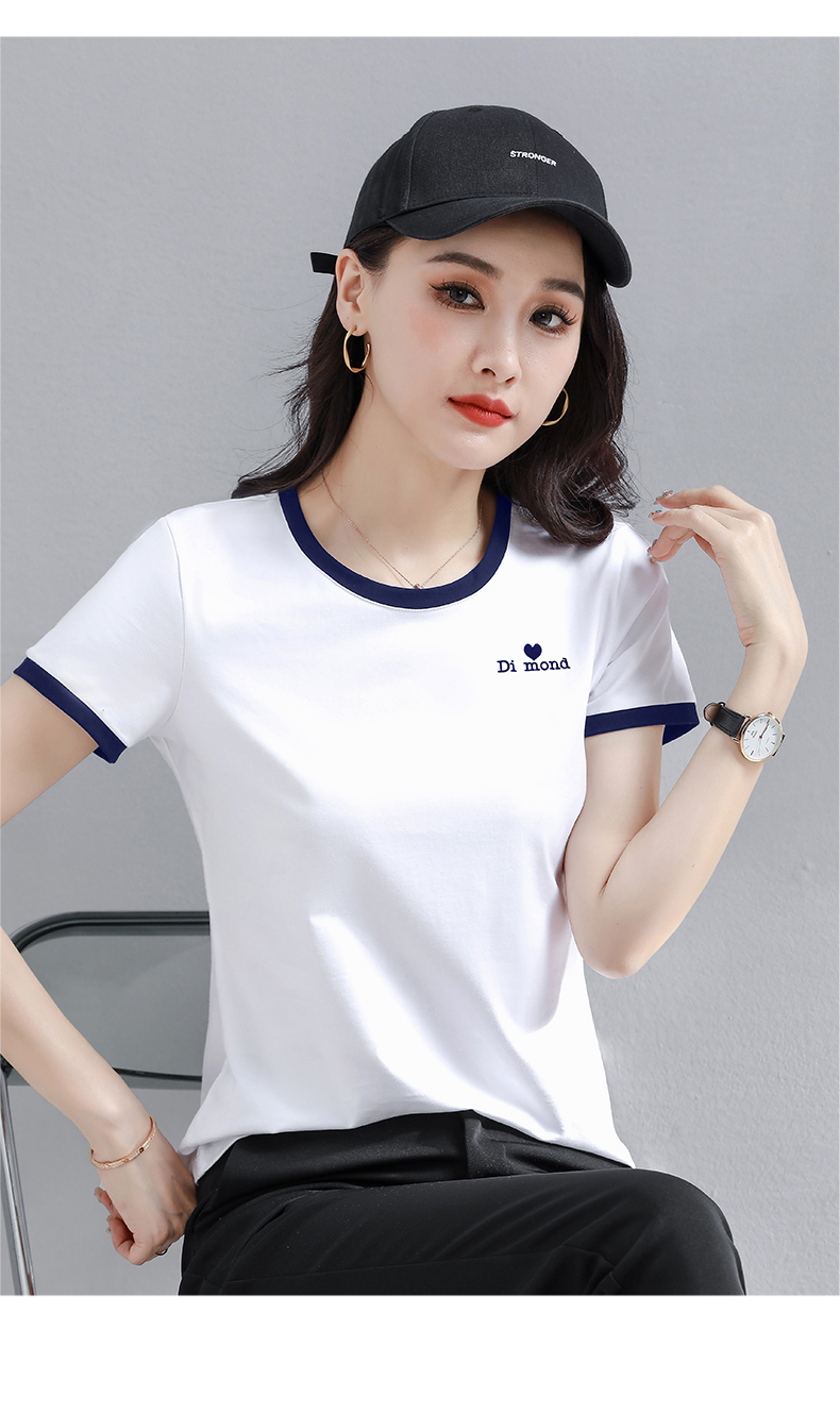 白Tシャツ バイカラーリンガーワンポイント半袖