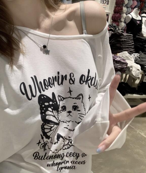 白Tシャツ 白色長袖カットソー 紫外線カット ゆったりシルエット