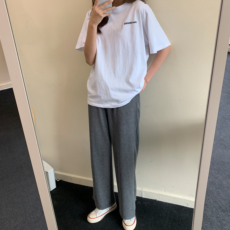 白Tシャツ レディース シンプル文字入りゆったりロゴ半袖