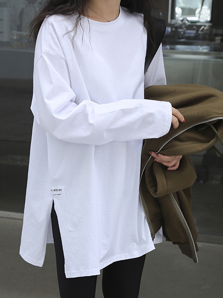 白Tシャツ レディース サイドスリットゆったりカットソー