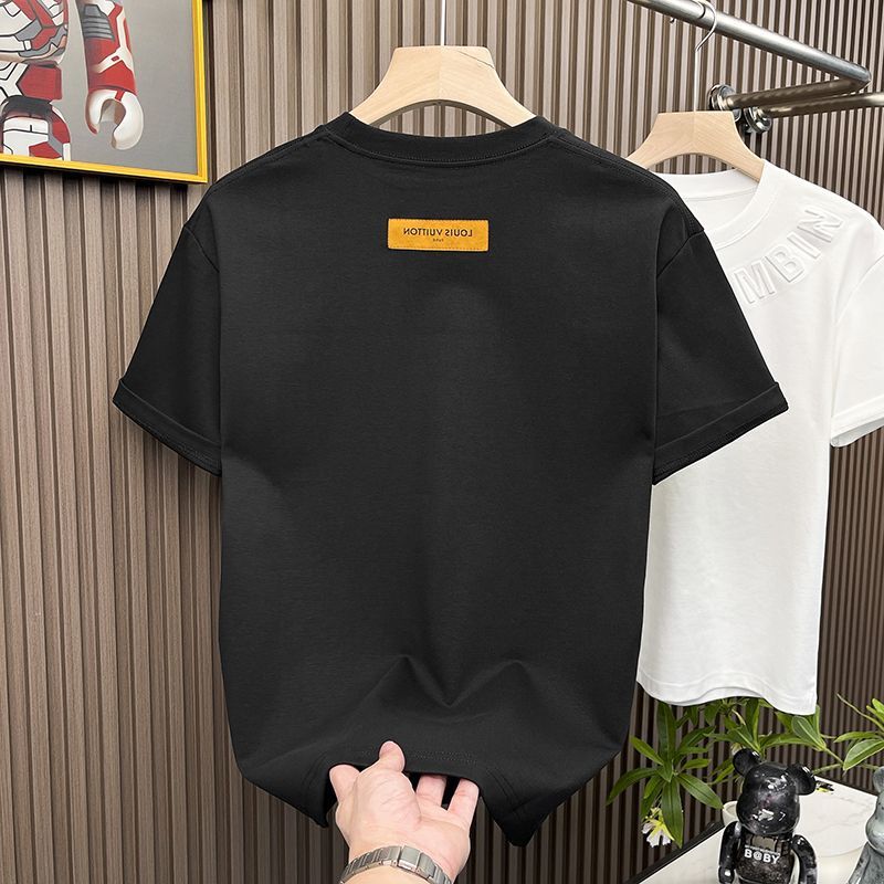 白Tシャツメンズ 立体ロゴ刺繍クルーネック半袖Tシャツ