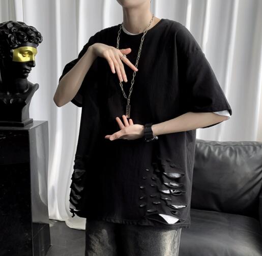 白Tシャツ メンズ 白 半袖 ダメージ加工 カジュアル 半袖シャツ