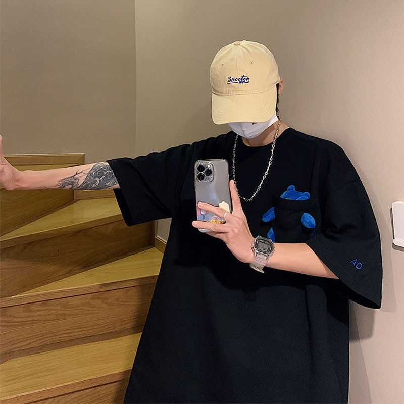 白Tシャツ メンズ ポケット付きゆったり半袖シャツ