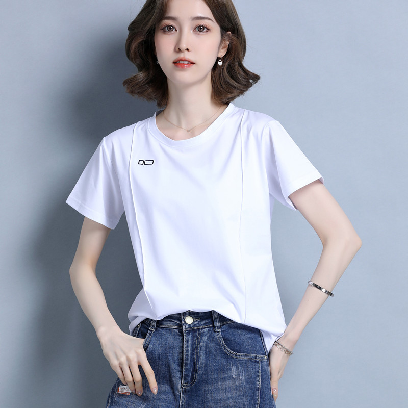 白Tシャツ レディース シンプル丸首ワンポイント半袖