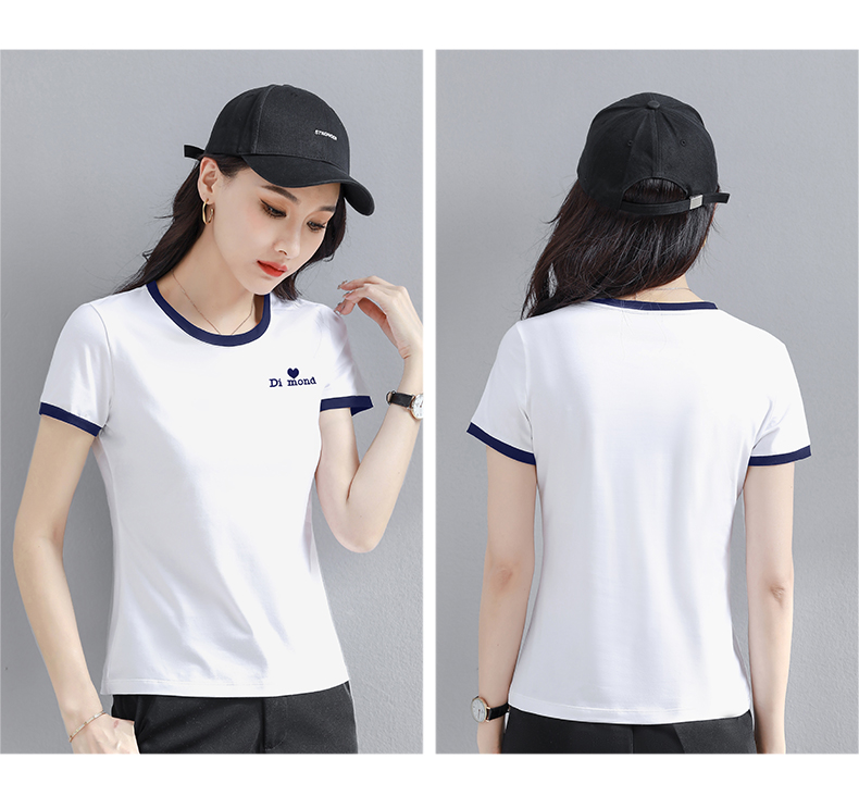 白Tシャツ バイカラーリンガーワンポイント半袖