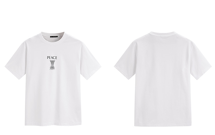 白Tシャツ 胸元アート入り丸首シンプル半袖