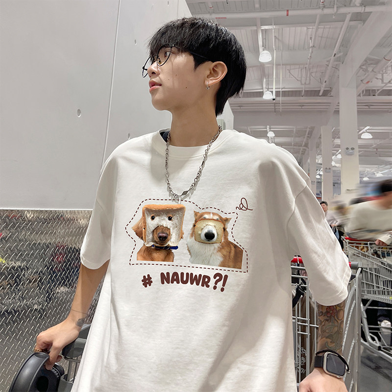 白Tシャツ メンズ パン顔わんこ ゆるプリント半袖