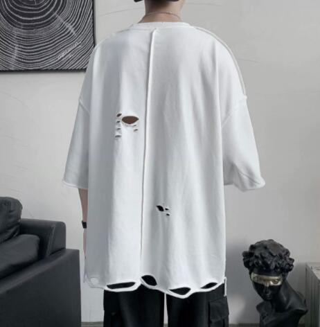 メンズ 白Tシャツ 半袖 ダメージ加工 オーバーサイズ