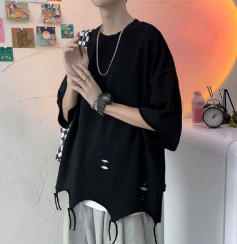 メンズ 白Tシャツ 半袖 ダメージ加工 オーバーサイズ