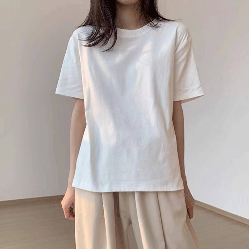 白Tシャツ ゆったりシルエット半袖クルーネックトップス