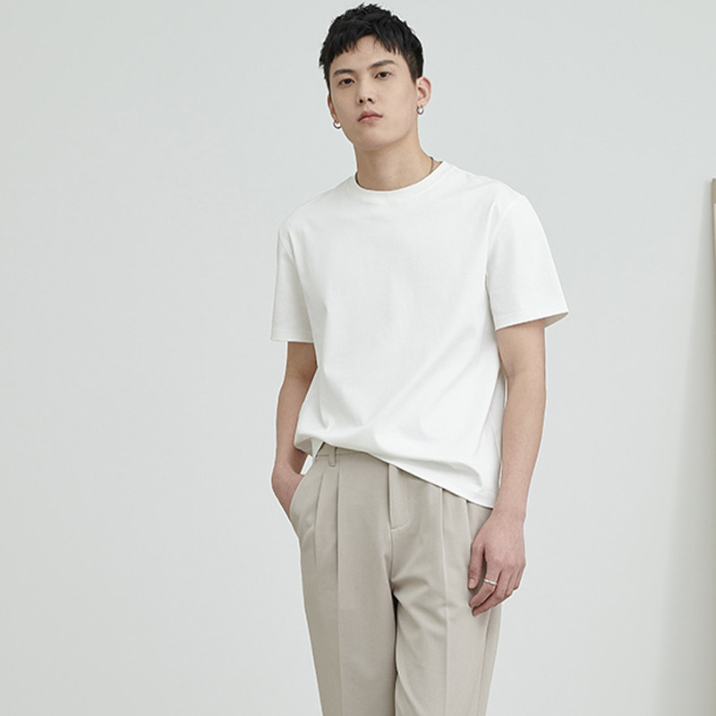 白Tシャツ ゆったりシルエット丸首半袖無地シャツ