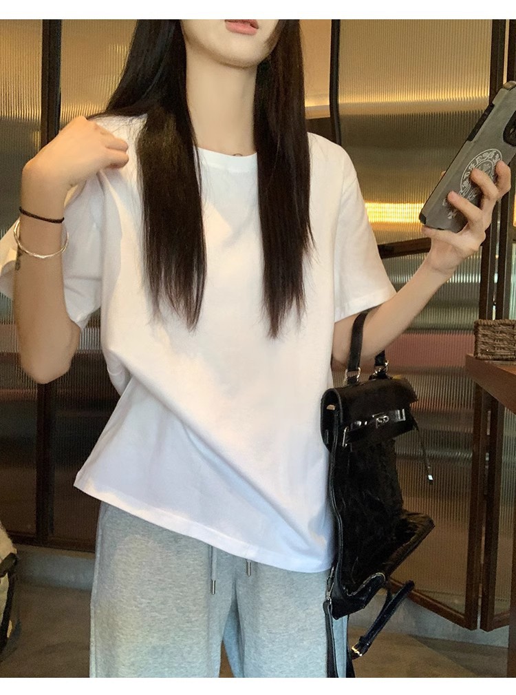 白Tシャツレディース シンプルクルーネック半袖カットソー