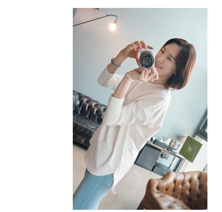 白Tシャツ レディース白ティーシャツ長袖無地ゆったりクルーネック