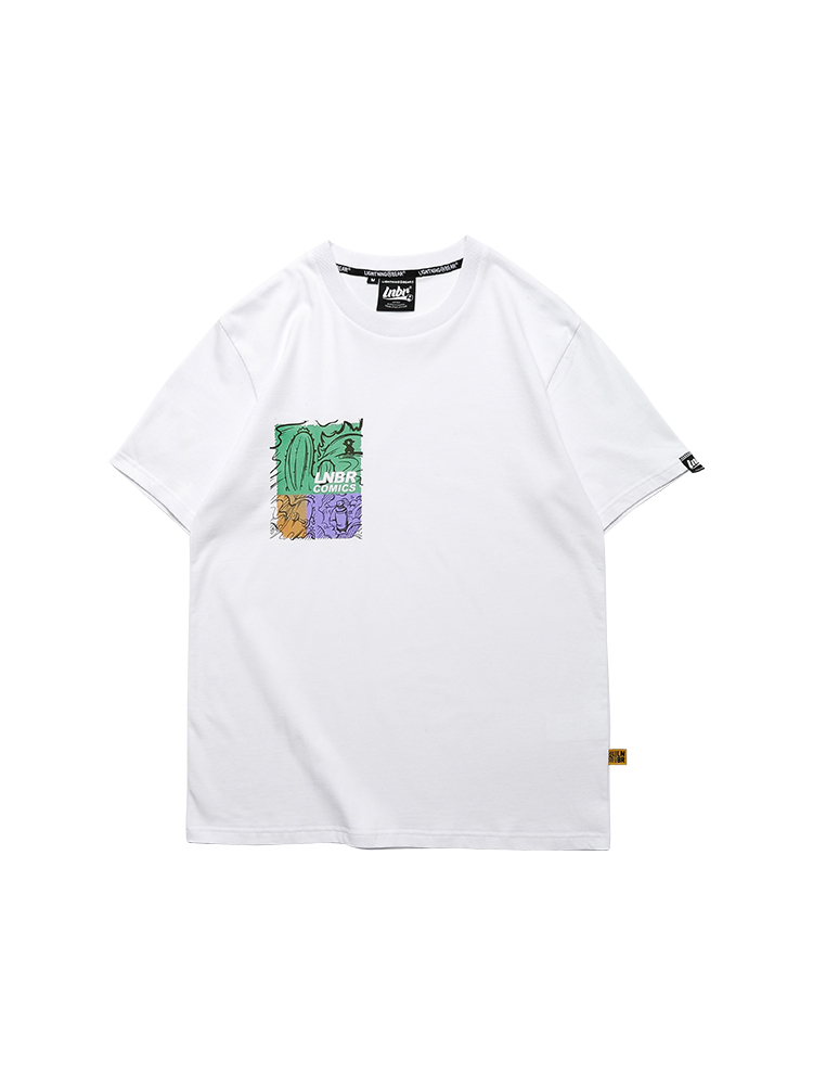 白Tシャツ メンズ パステルイラスト入り半袖カットソー