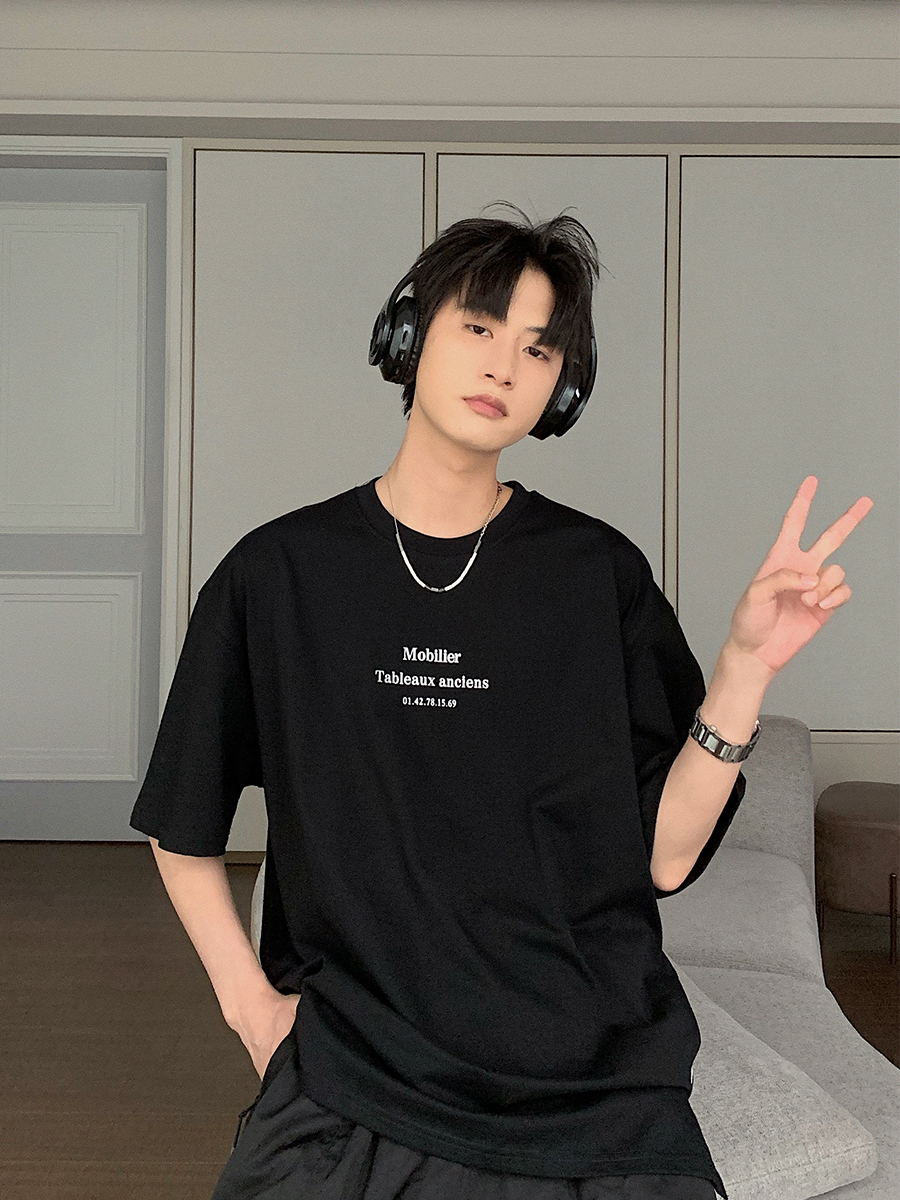白Tシャツ メンズ シンプル文字入り半袖カットソー