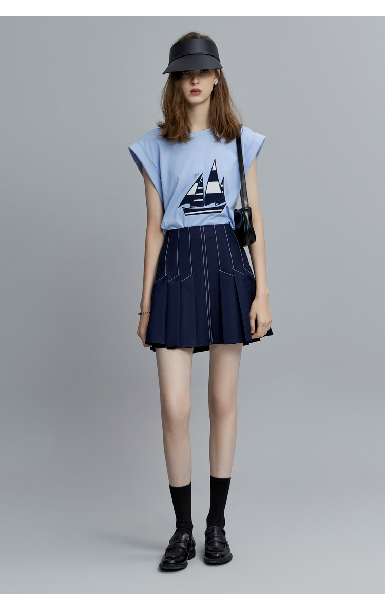 白Tシャツ ヨットプリント ノースリーブトップス