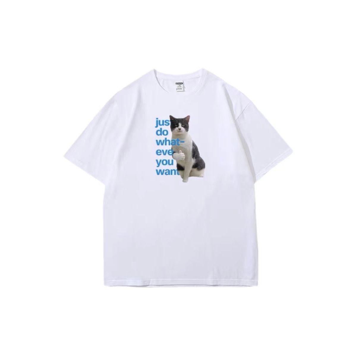 白Tシャツ メンズ 気ままな猫イラスト入り半袖シャツ