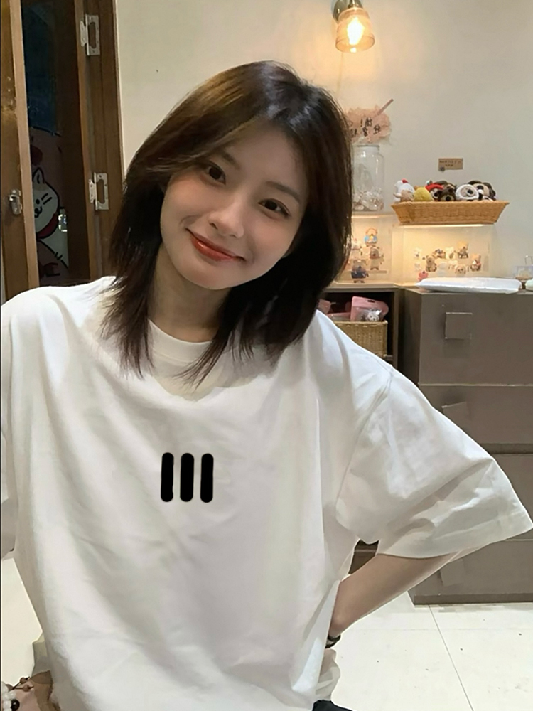 白Tシャツ レディース 三本線モチーフゆったり長袖