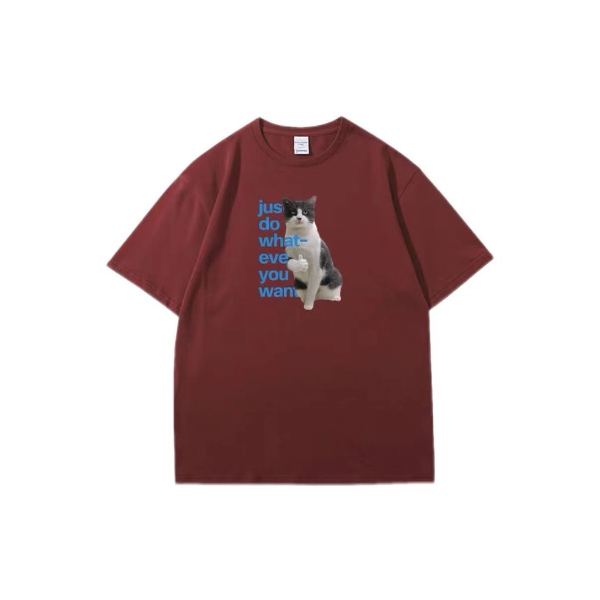 白Tシャツ メンズ 気ままな猫イラスト入り半袖シャツ