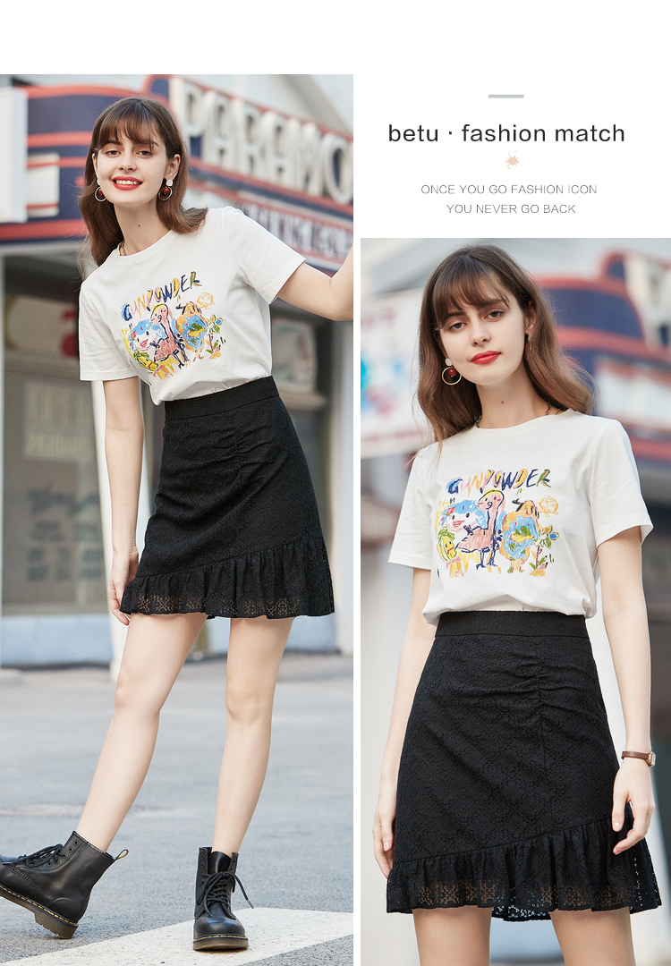 白Tシャツ 手描き風アート 半袖カットソー