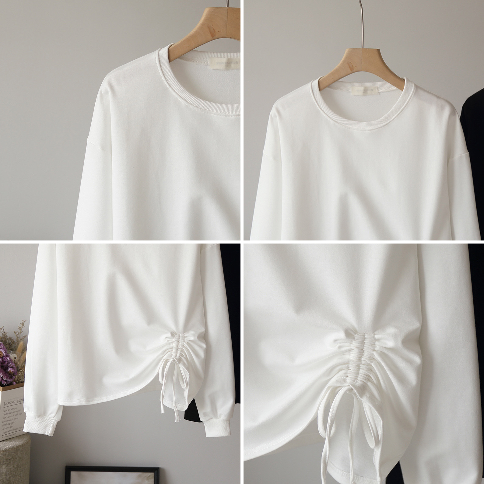 白Tシャツ 大人可愛い裾シャーリング白ティーシャツ