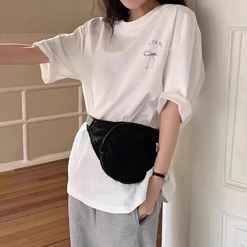 白Tシャツ レディース半袖白シャツリボン柄個性派カットソー