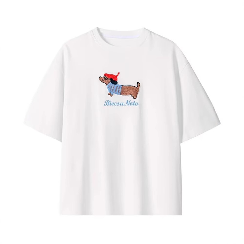 白Tシャツ メンズ ダックス刺繍ゆったり七分袖