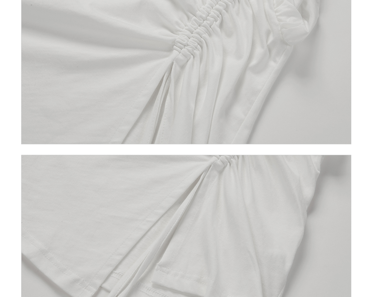 白Tシャツ サイドギャザーフリル袖カットソー