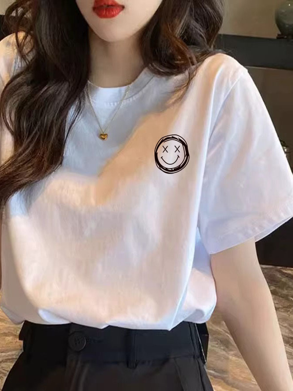 白Tシャツ レディース アートプリントゆったり半袖