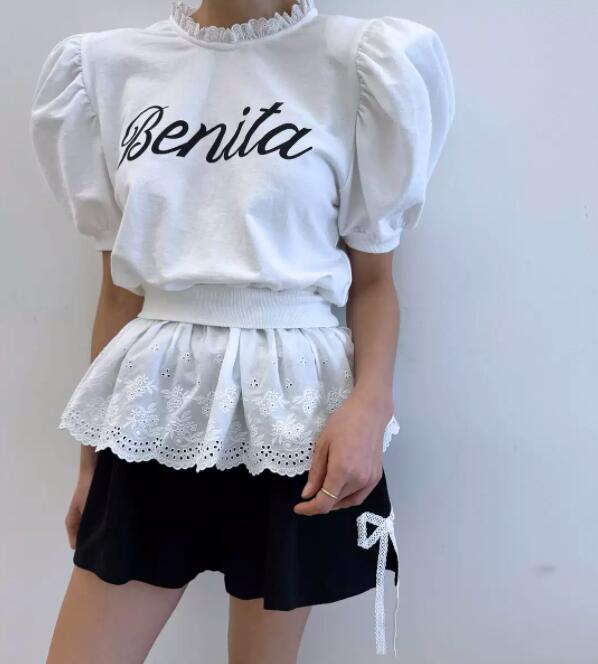 白Tシャツ レディース 半袖 白 レース重ね着風トップス