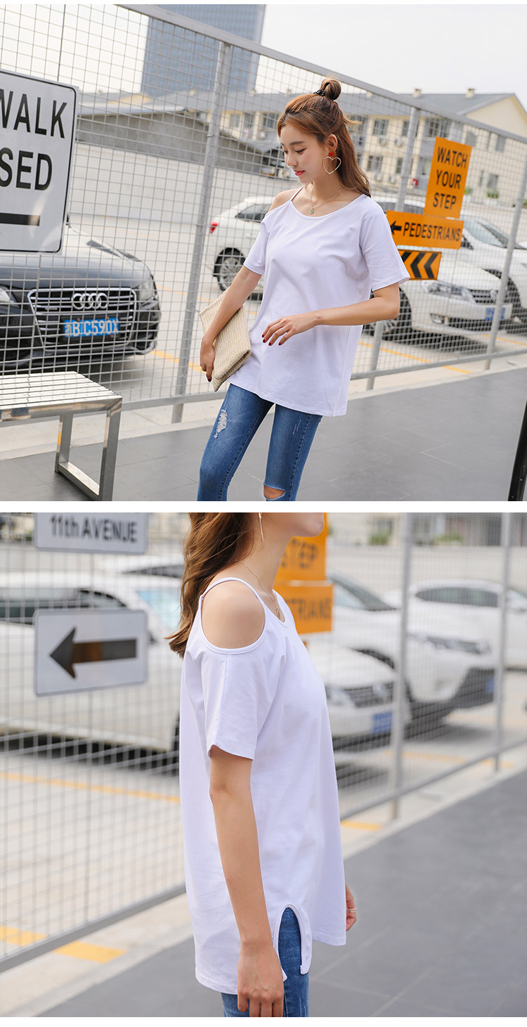 白Tシャツ レディース アシンメトリー肩見せ