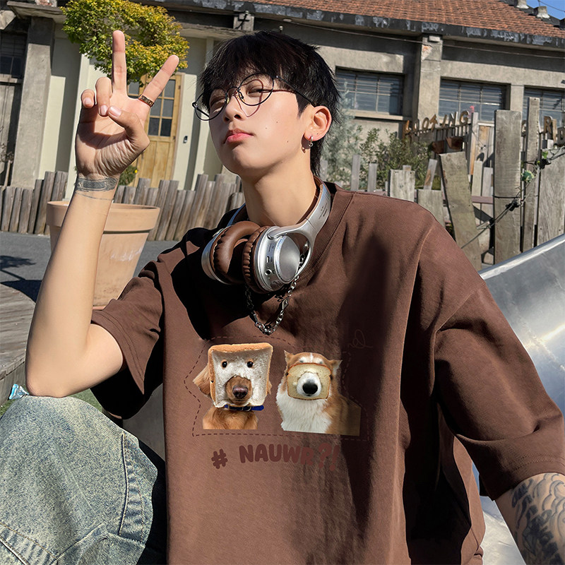 白Tシャツ メンズ パン顔わんこ ゆるプリント半袖