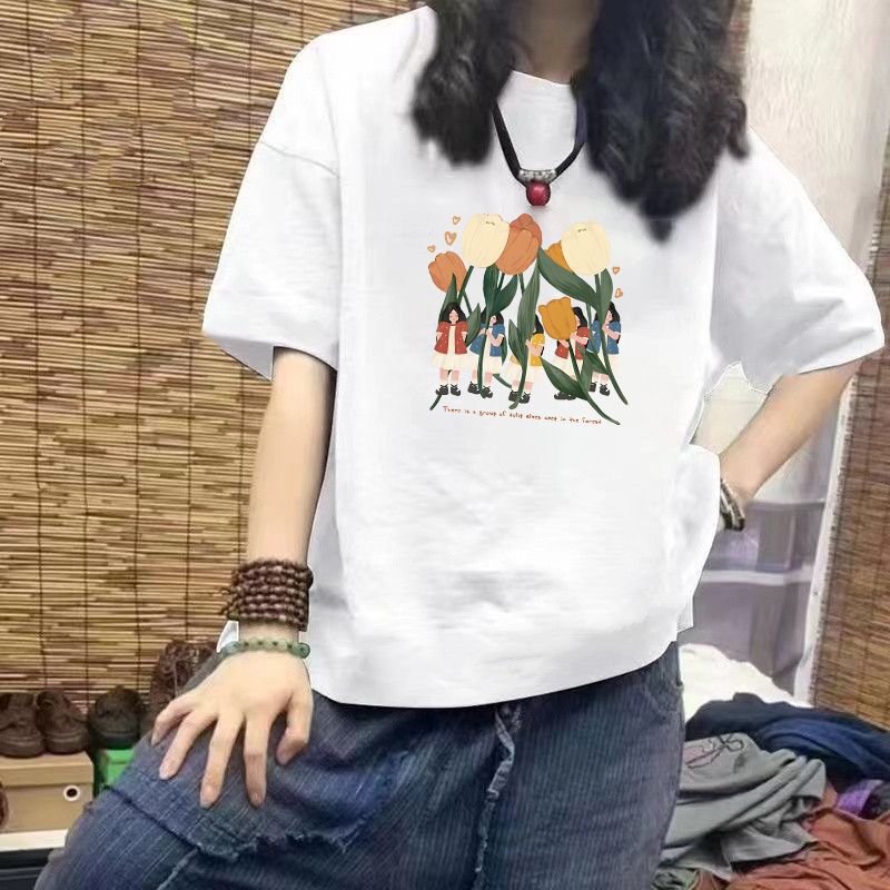 白Tシャツ レディース イラスト付き自由の羽根トンボ半袖
