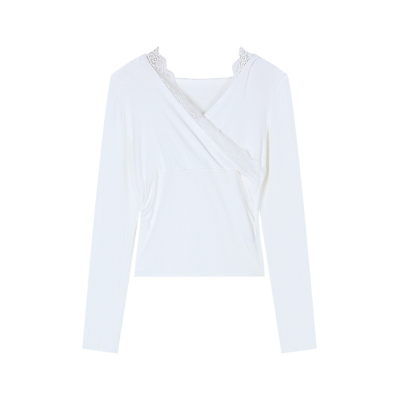 白Tシャツレディース レース襟付きフード長袖カットソー
