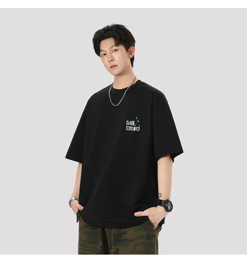 白Tシャツ メンズ 胸元ワンポイント刺繍ゆったり半袖