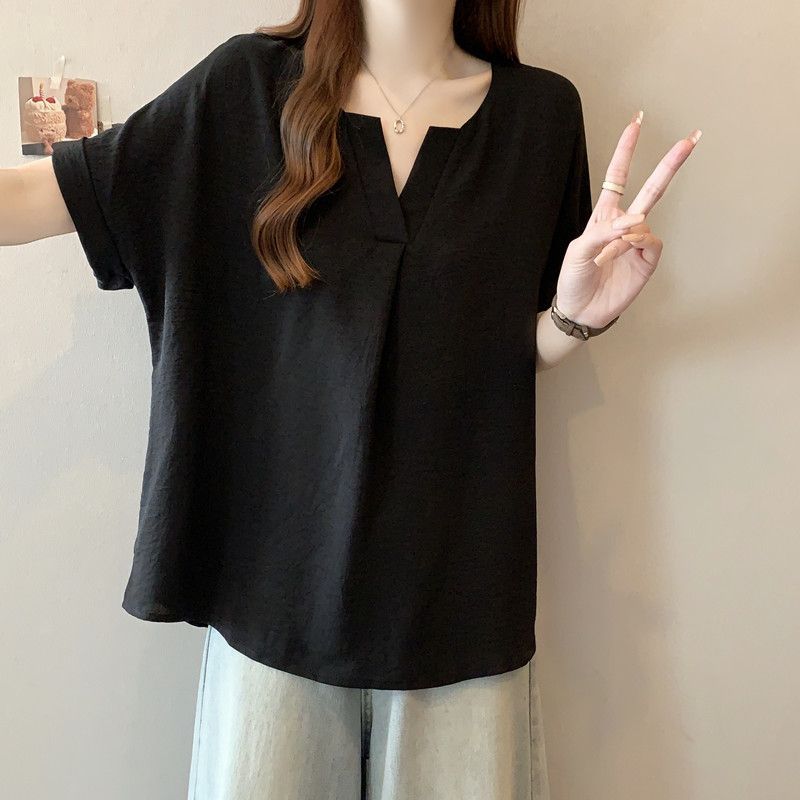 白Tシャツレディース ゆったりドルマンスリーブブイネック半袖トップス