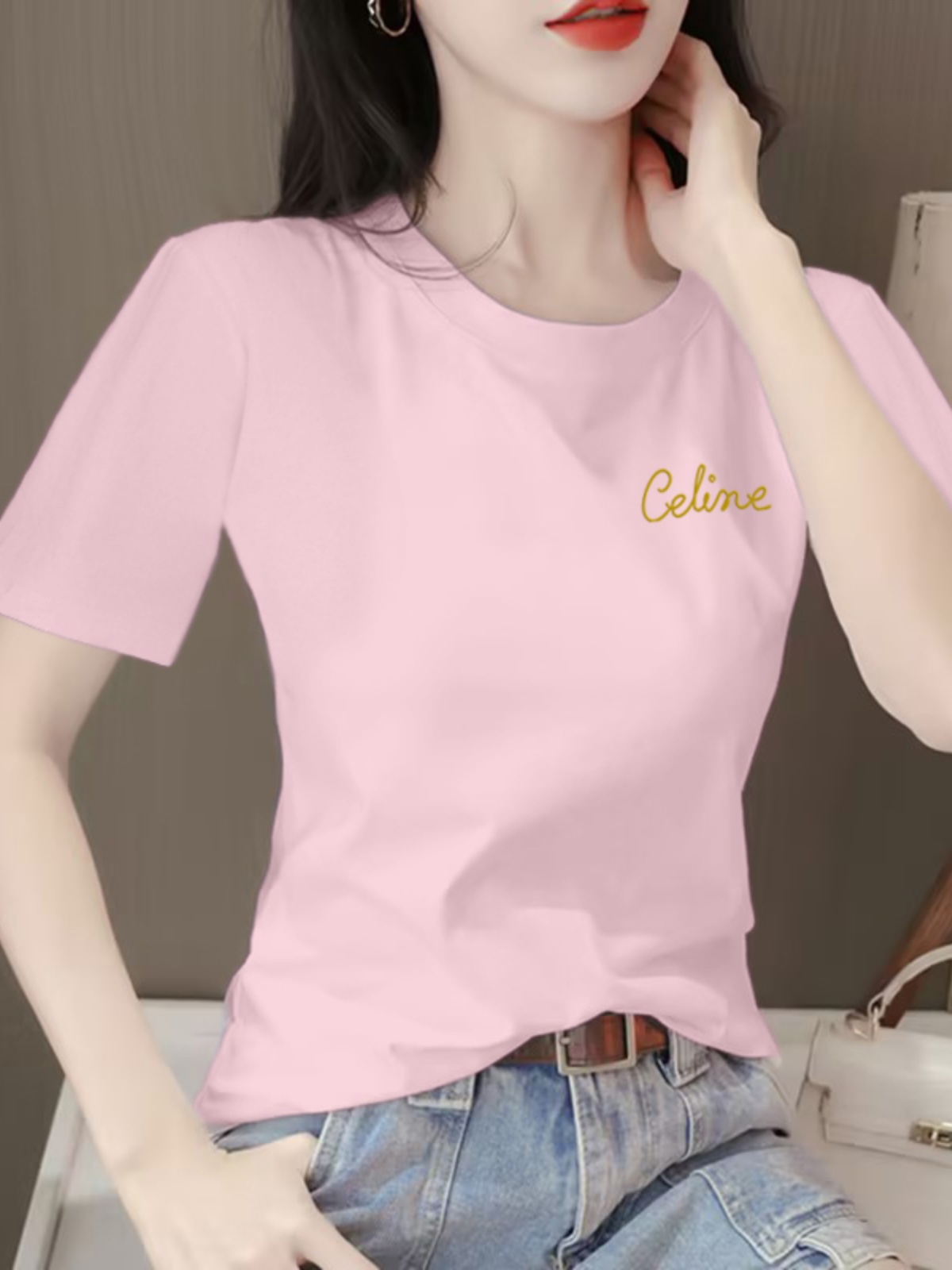 白Tシャツ レディース 優雅な刺繍入り半袖カットソー
