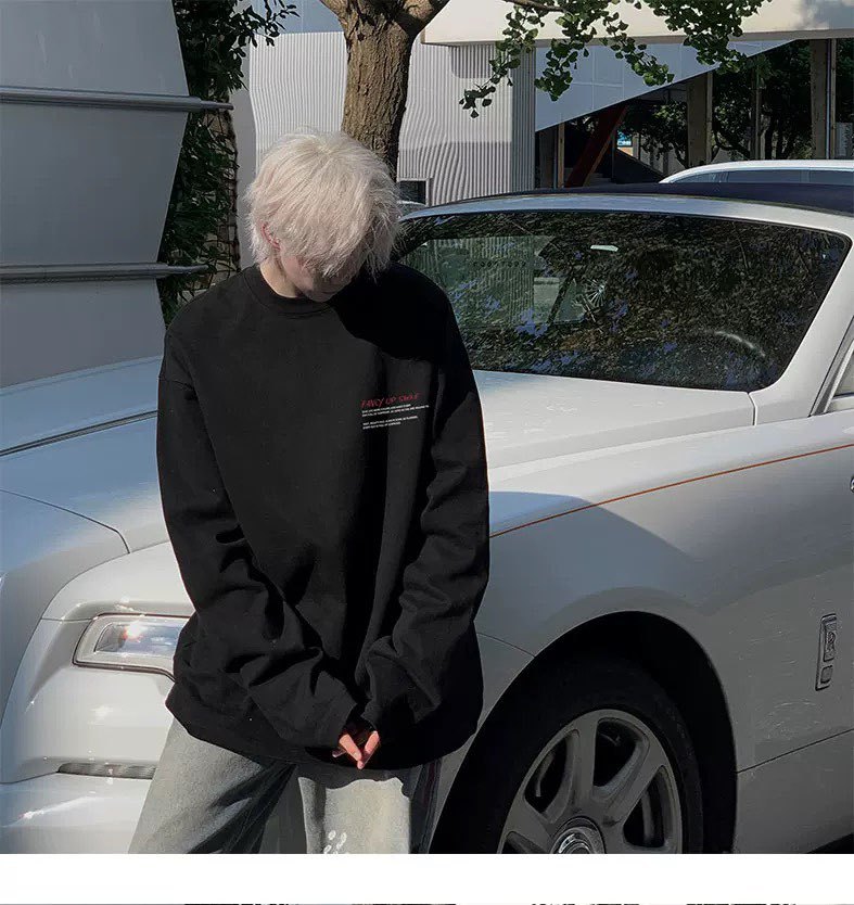 白Tシャツ メンズ 長袖 白 黒 文字プリント ゆったりサイズ 長袖シャツ 全2色