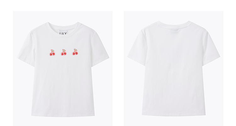 白Tシャツ さくらんぼ刺繍 シンプルフィット