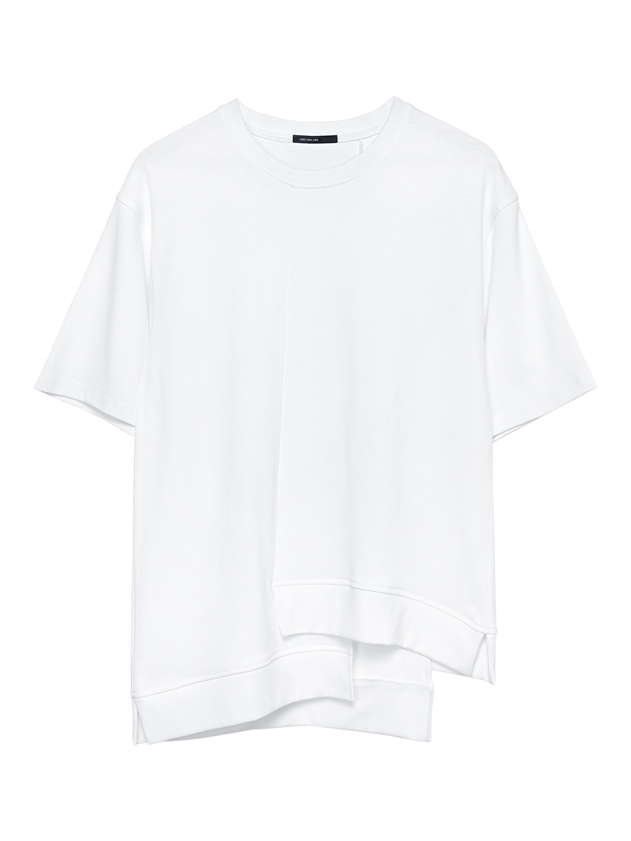 白Tシャツ メンズ 非対称裾デザイン半袖シャツ
