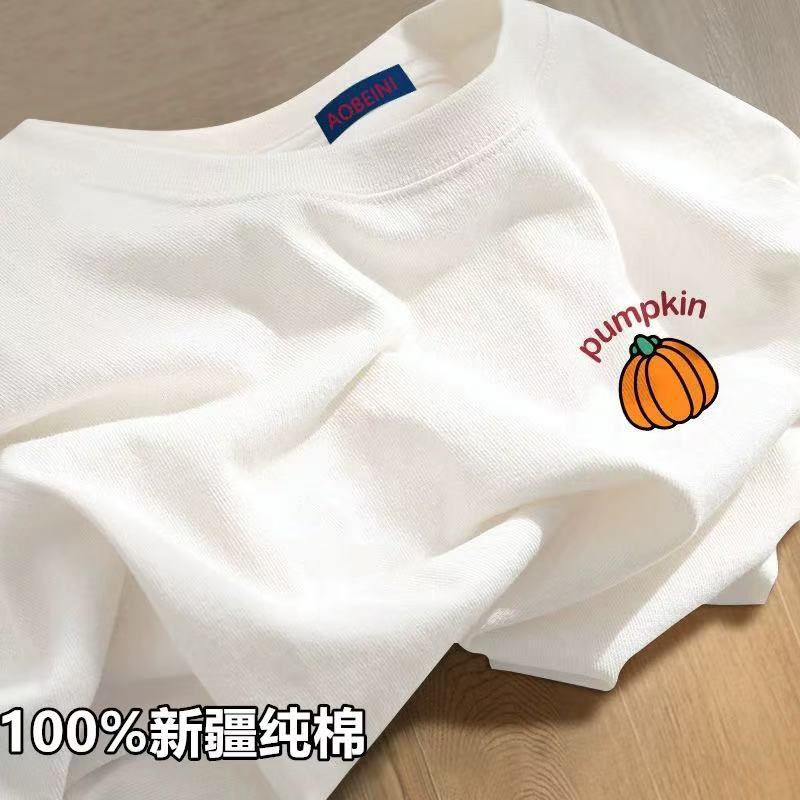 白Tシャツ お菓子柄入り シンプル半袖カットソー