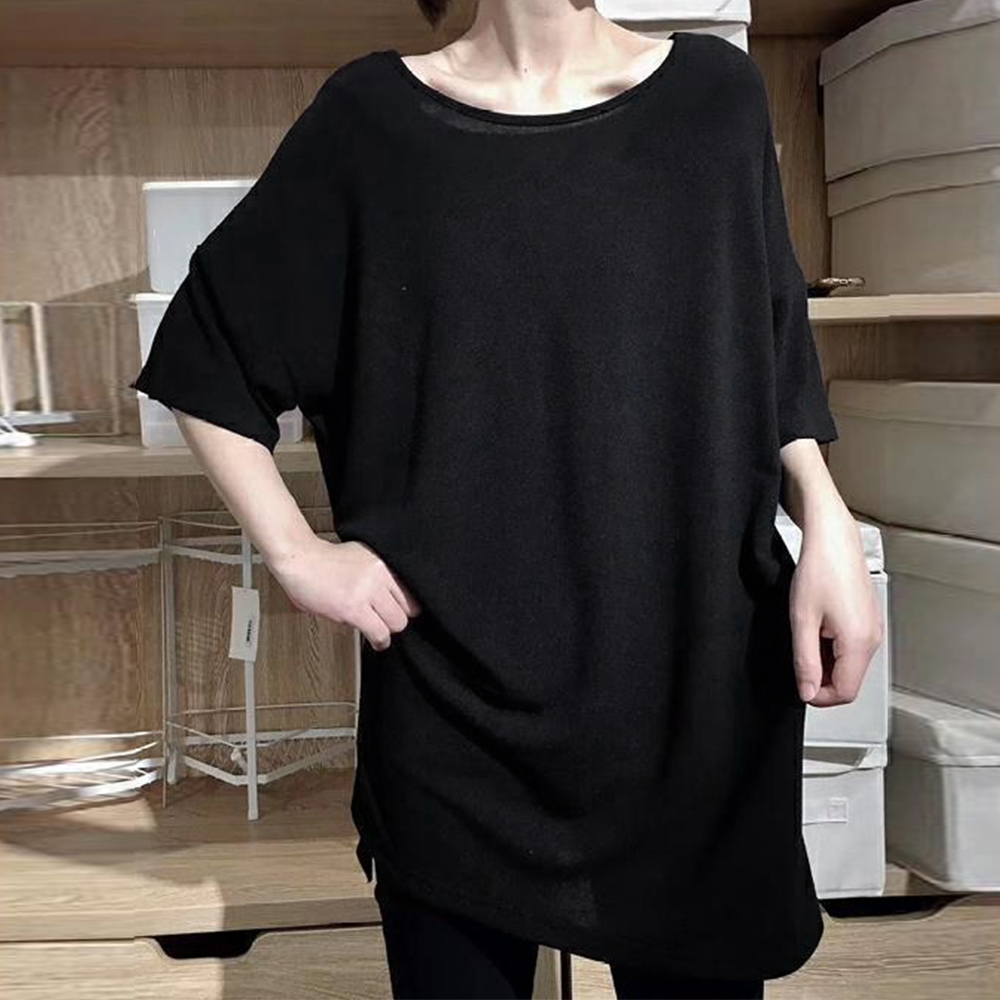 白Tシャツ バッククロス半袖長丈カットソー白シャツ